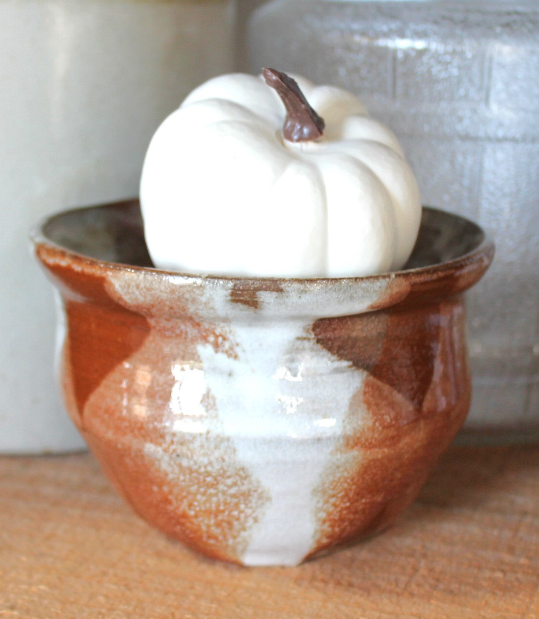 Glazed Brown Cream Pottery Bowl