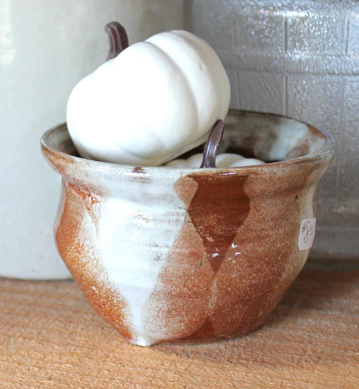 Glazed Brown Cream Pottery Bowl