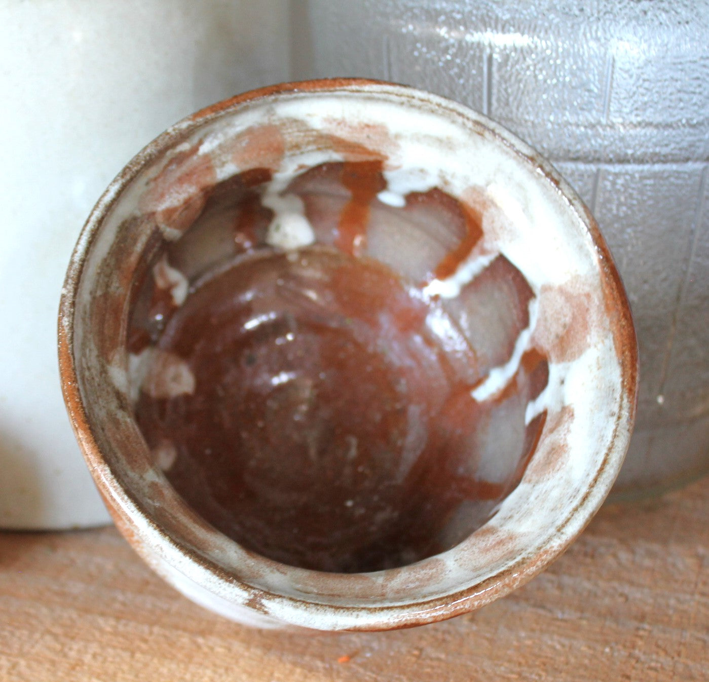 Glazed Brown Cream Pottery Bowl