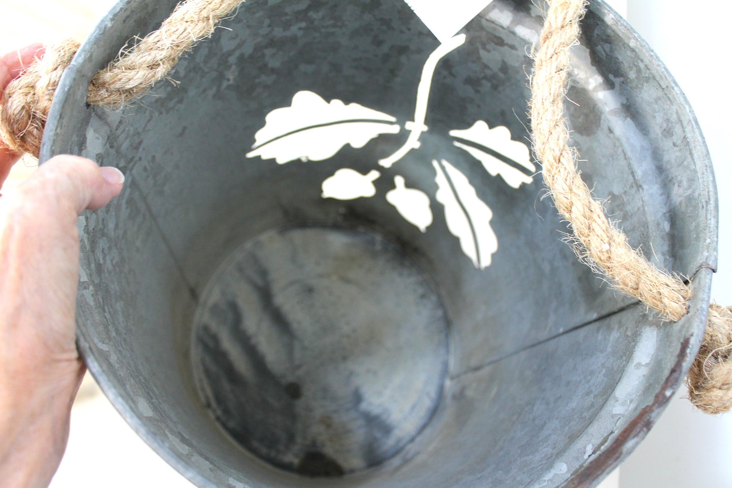 Laser Cut Leaves Galvanized Bucket