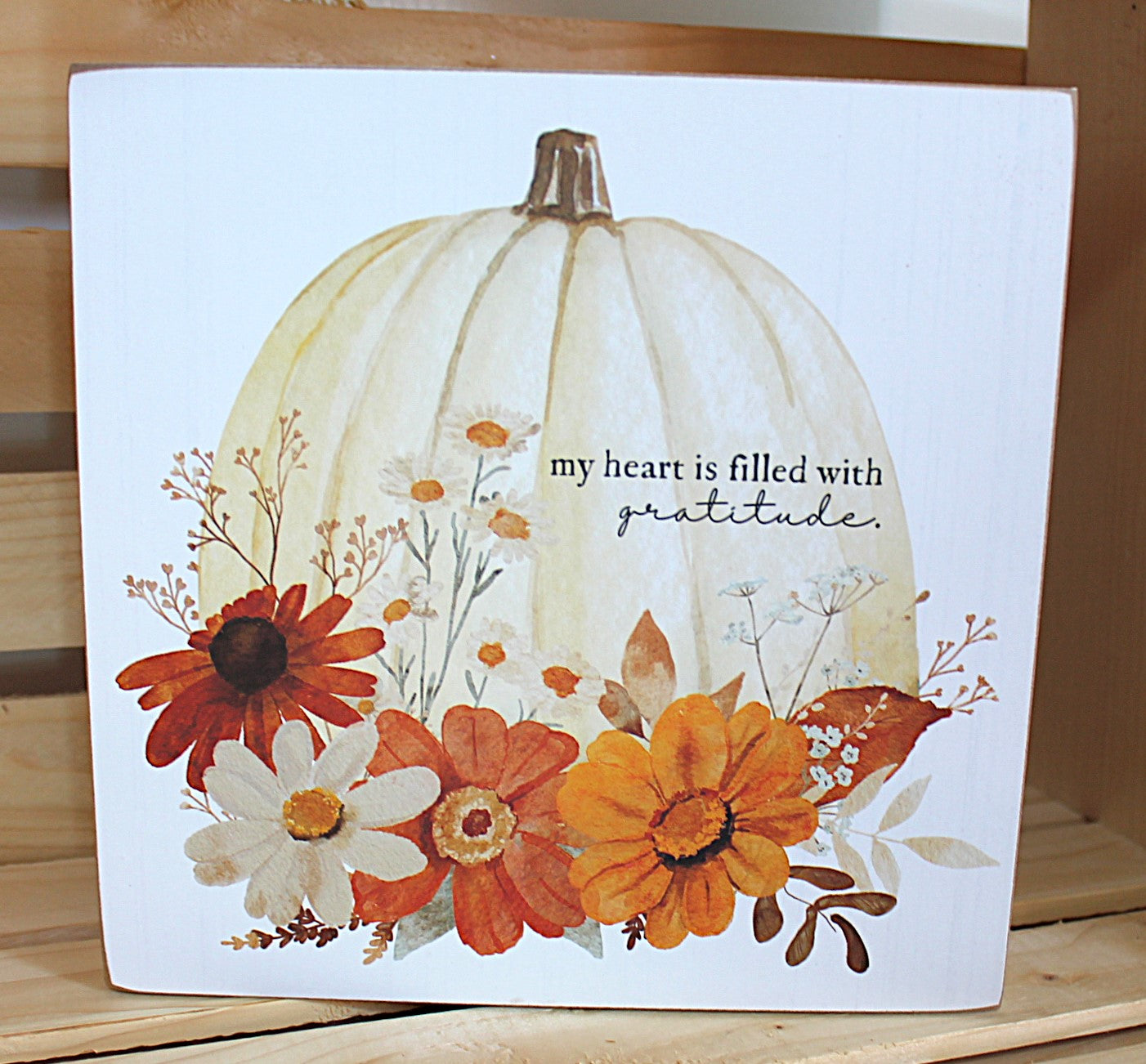 Gratitude White Pumpkin Box Sign