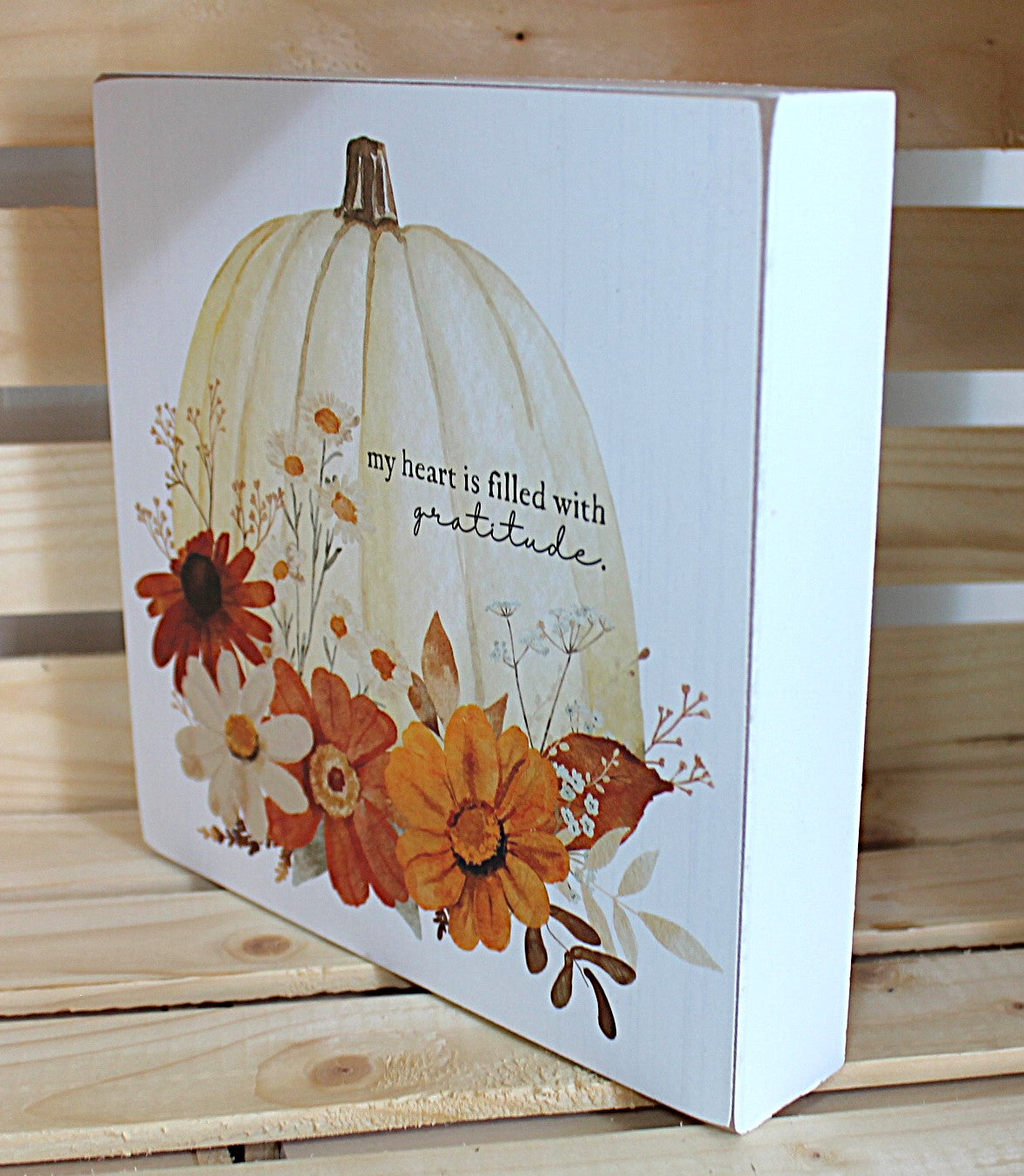 Gratitude White Pumpkin Box Sign