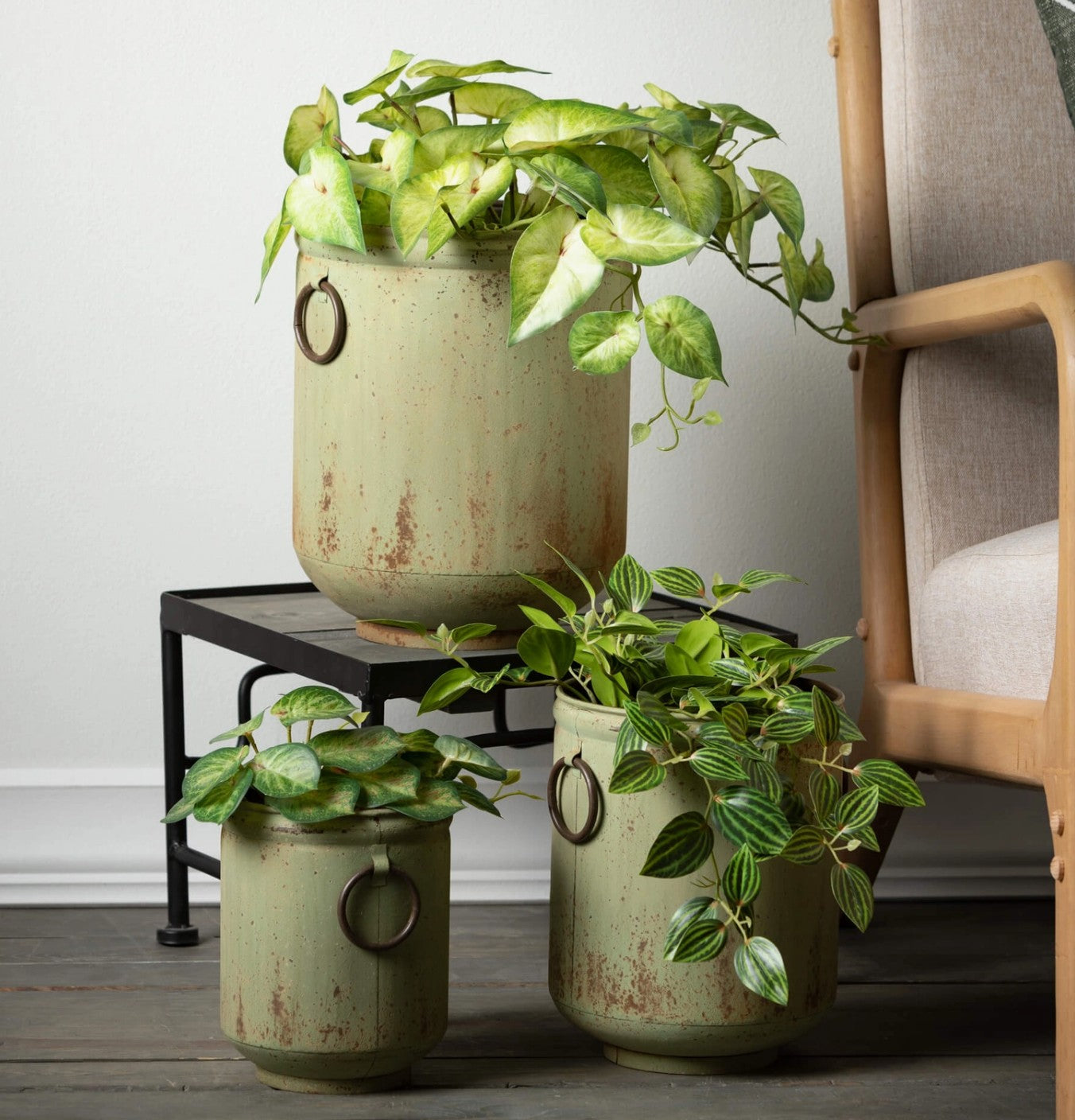 Rustic Patina Planter Set of 3 Decor