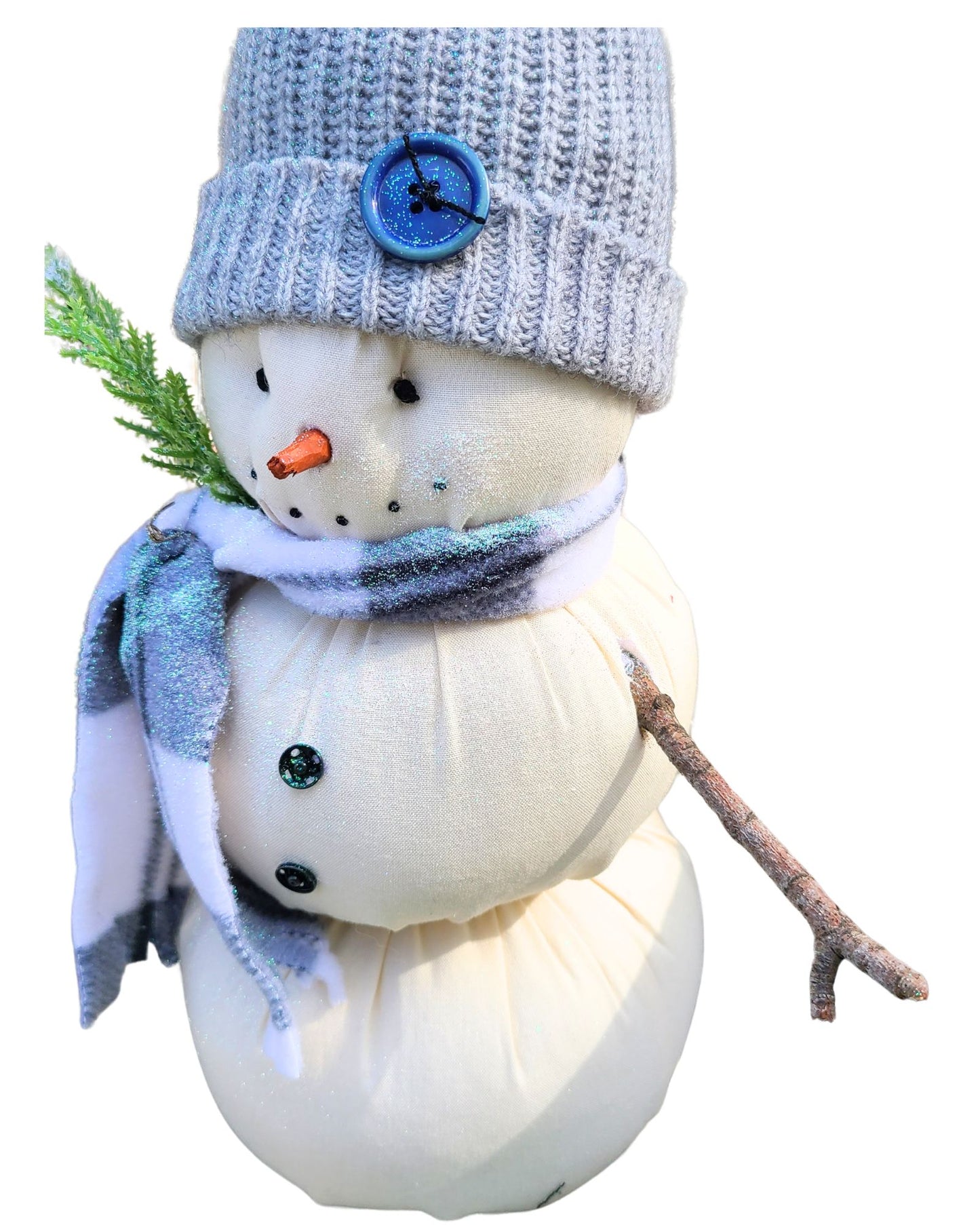 Frosty Fabric Handmade Glittered Snowman Gray/Blue Scarf