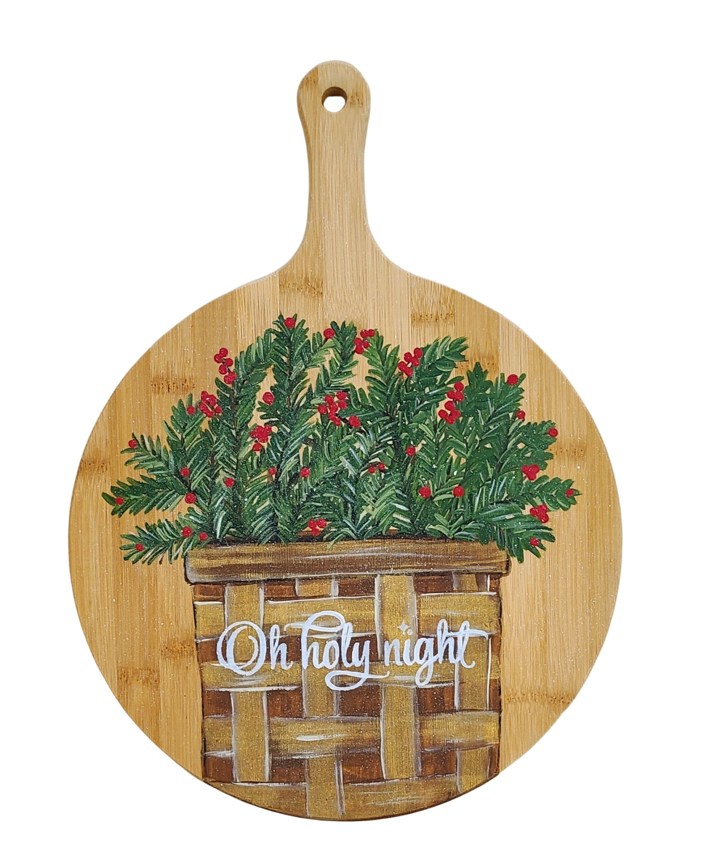 Christmas Basket Hand-painted Wood Wall Decor
