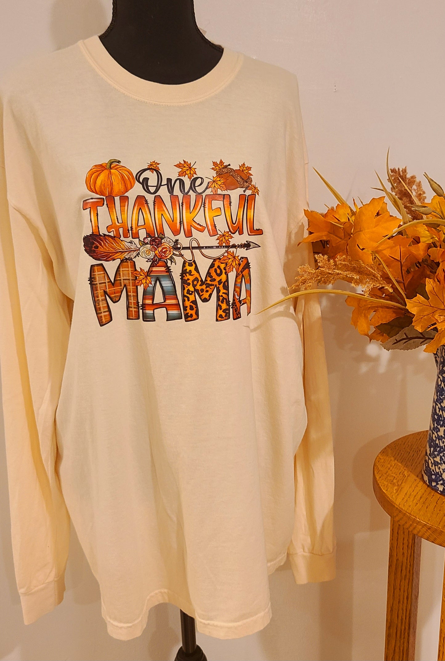 Cream One Thankful Mama Long Sleeve Tee