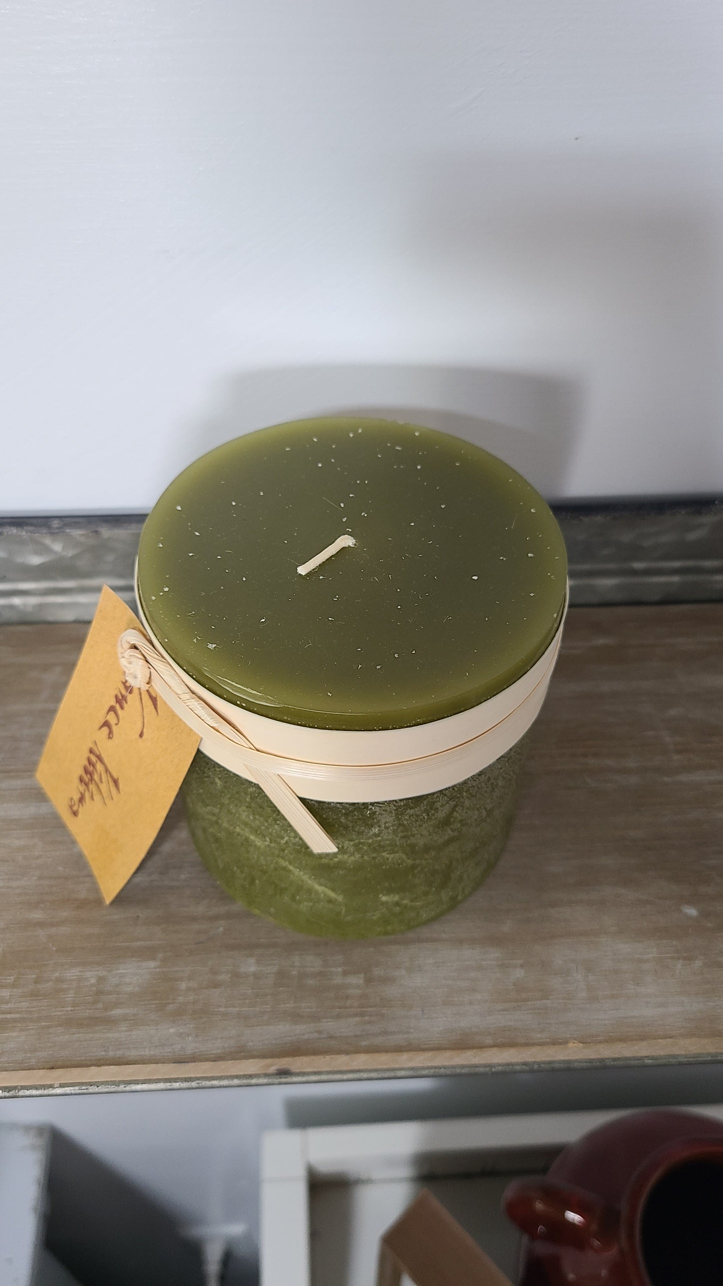 Farmhouse Rustic Moss Timber Pillar Candle
