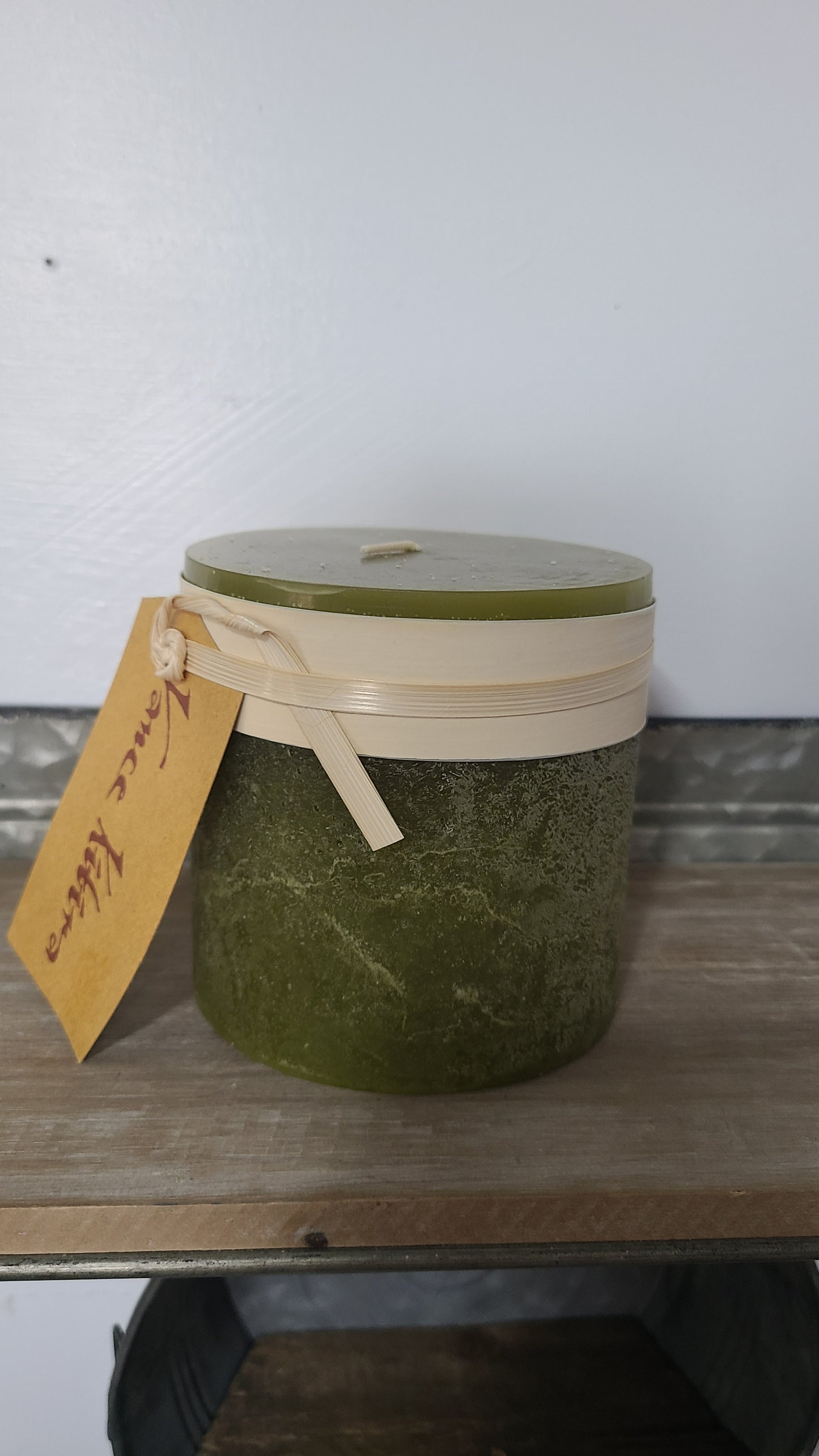 Farmhouse Rustic Moss Timber Pillar Candle
