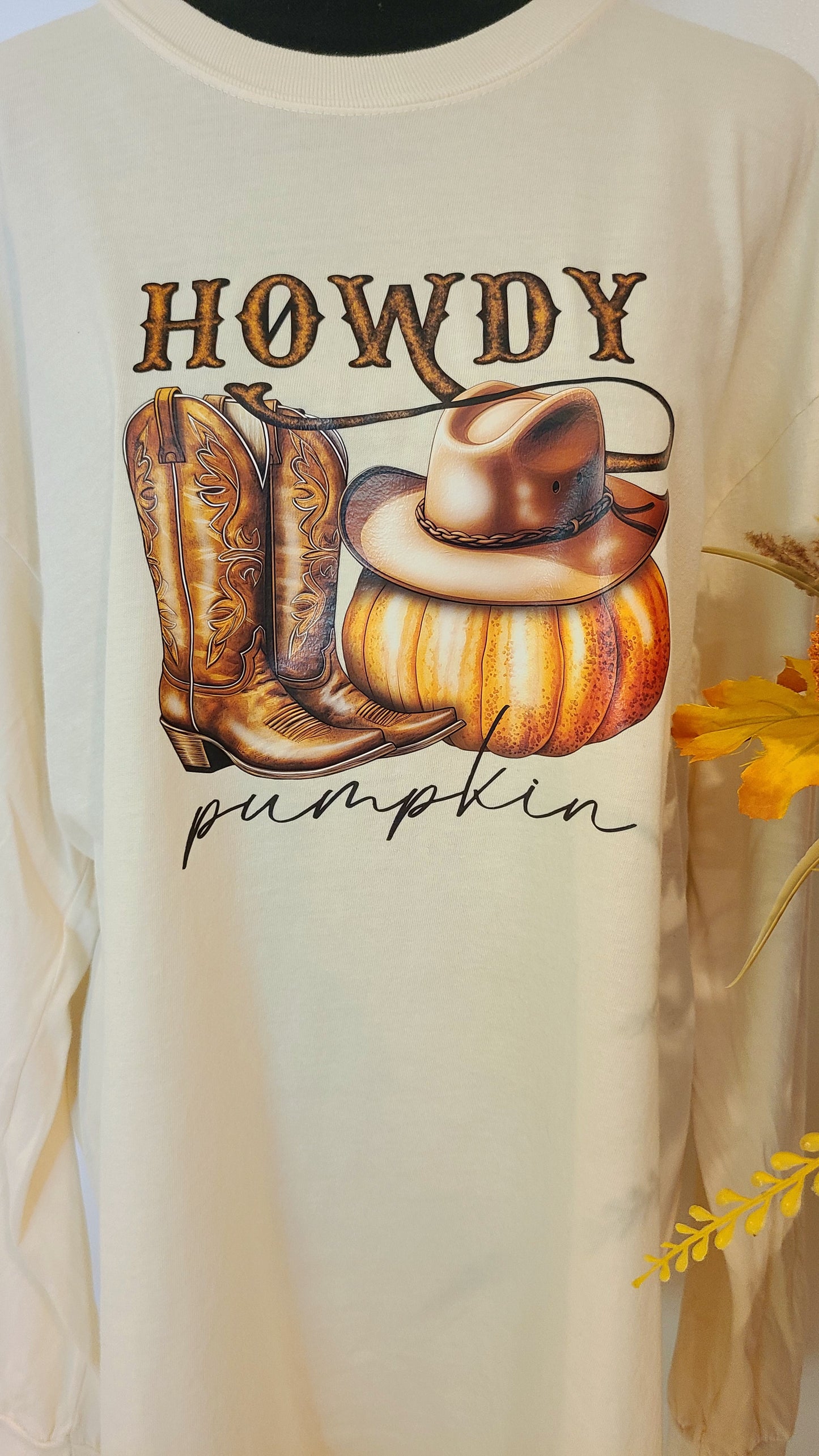 Howdy Pumpkin Long Sleeve Cream Tee