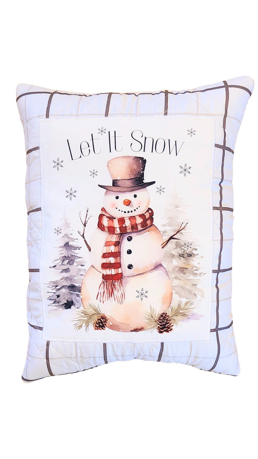 Let It Snow Fabric Handmade Quilted Snowman Pillow