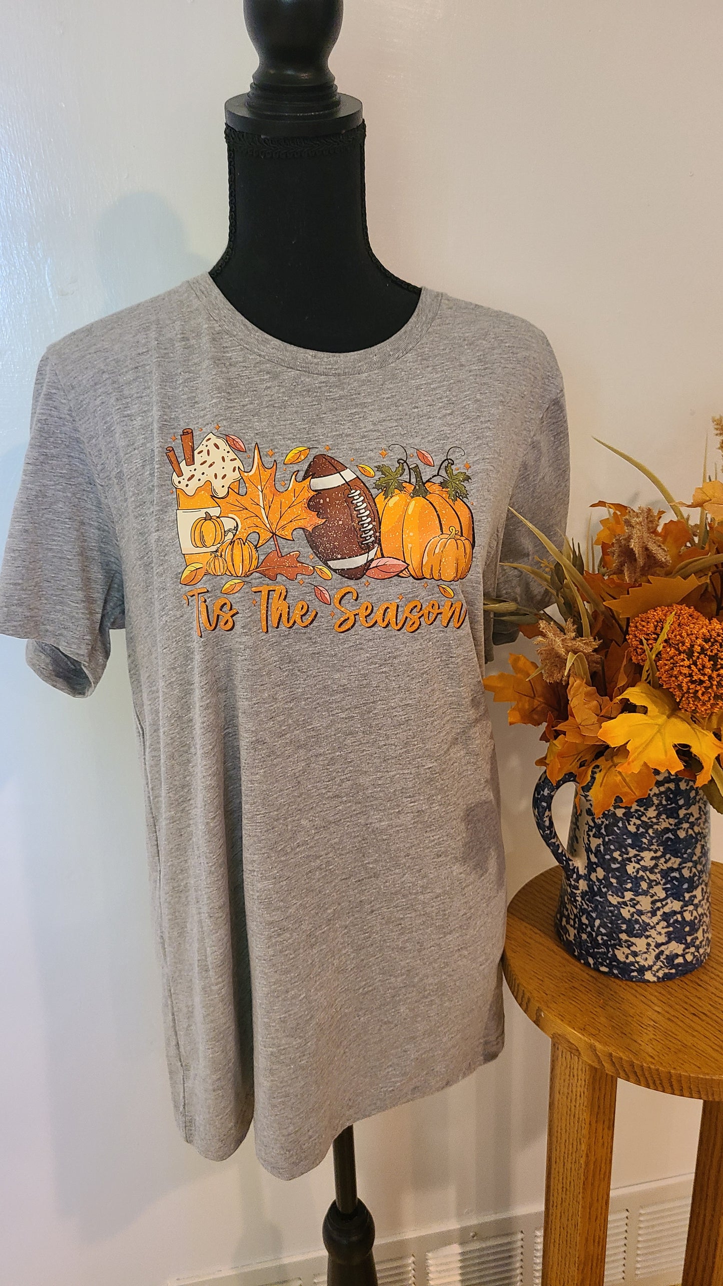 Tis The Season Fall Leaves Football Short Sleeve Tee