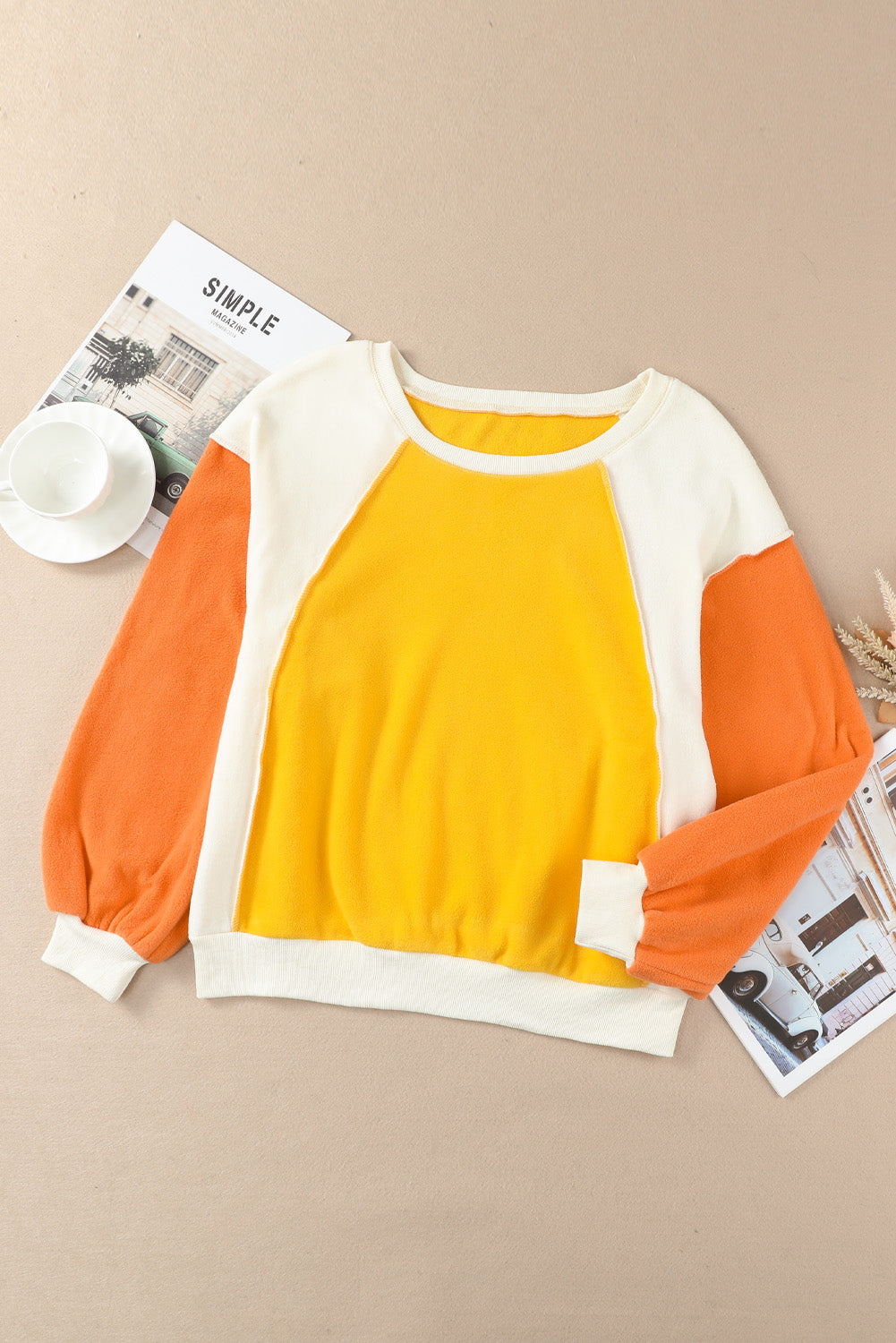 Color Block Round Neck Long Sleeve Top