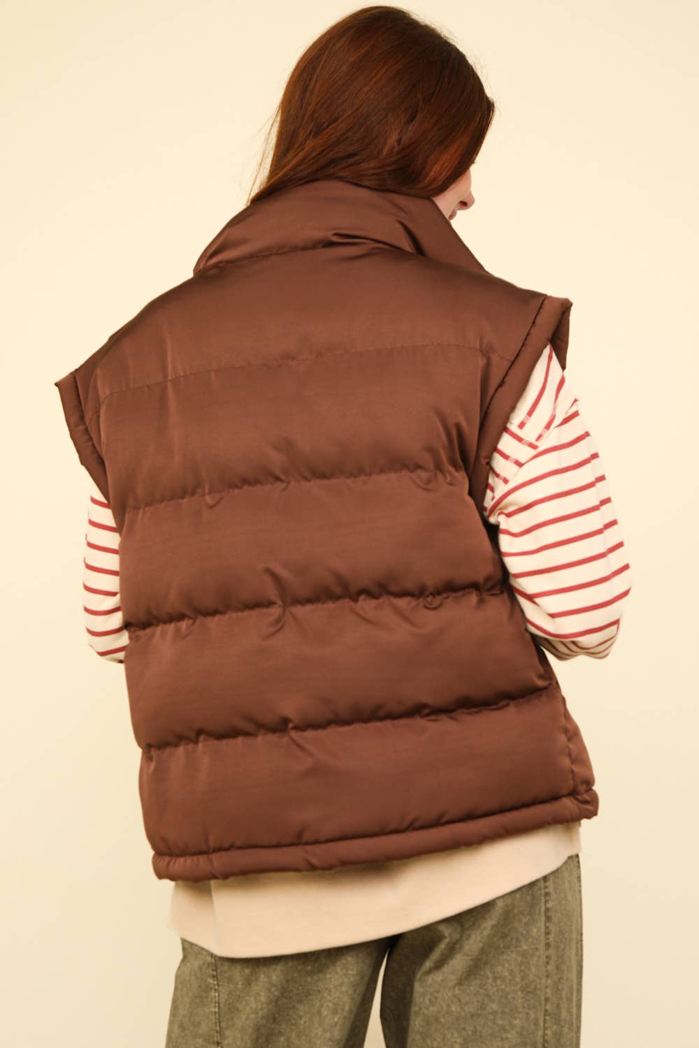 NJ90280-High Neck Casual Comfy Puffer Vest