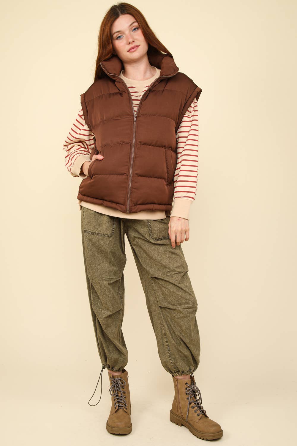 NJ90280-High Neck Casual Comfy Puffer Vest