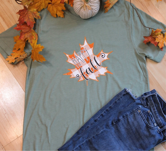 Happy Fall Plaid Leaf T-shirt Size Large