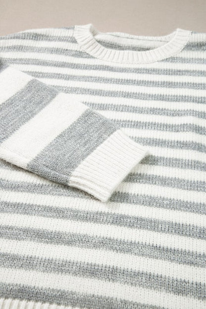 Stripe Drop Shoulder Crew Neck Sweater