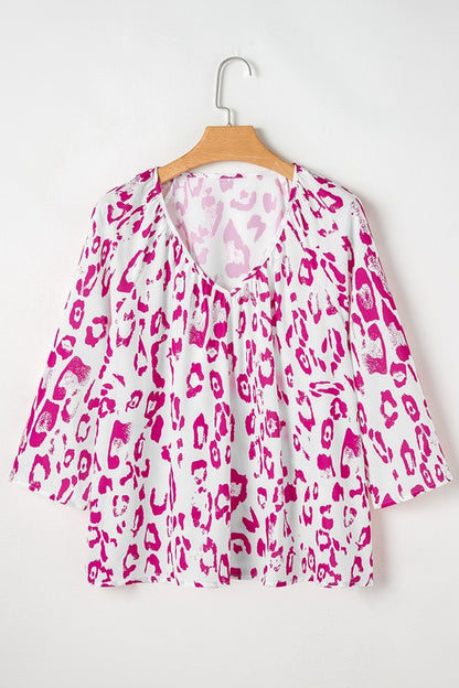 Leopard Print V Neck 3/4 Sleeve Blouse