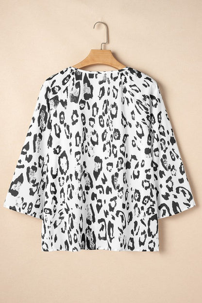 Leopard Print V Neck 3/4 Sleeve Blouse