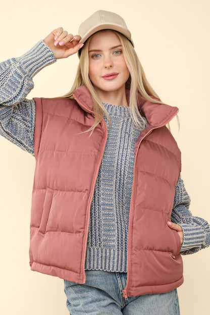 NJ90280-High Neck Casual Comfy Puffer Vest