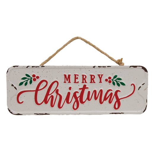 Distressed Metal "Merry Christmas" Street Sign Hanger