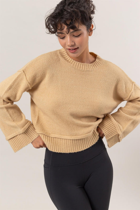 HYFVE Round Neck Dropped Shoulder Ribbed Sweater