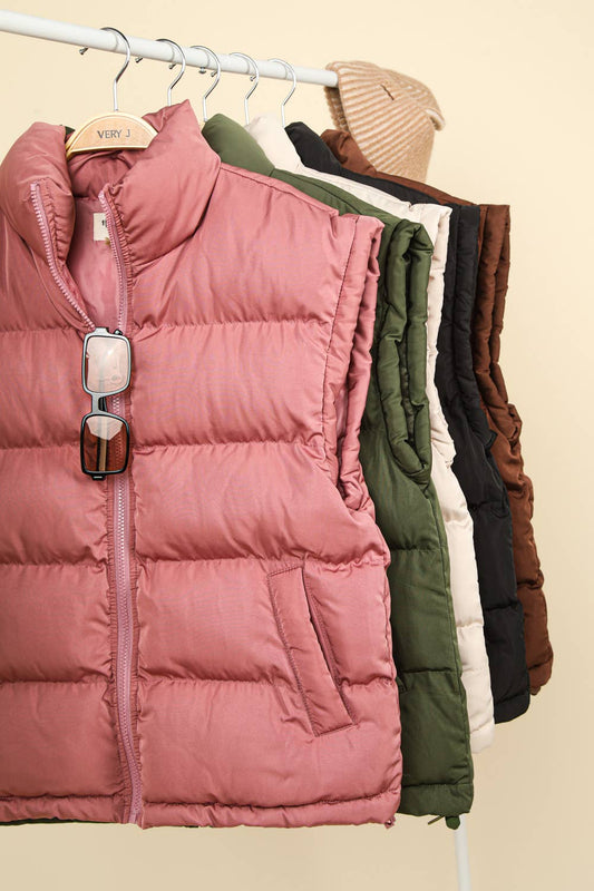 NJ90280-High Neck Casual Comfy Puffer Vest