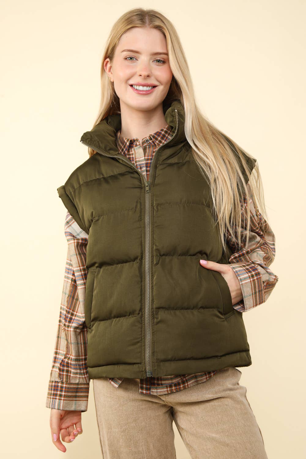 NJ90280-High Neck Casual Comfy Puffer Vest