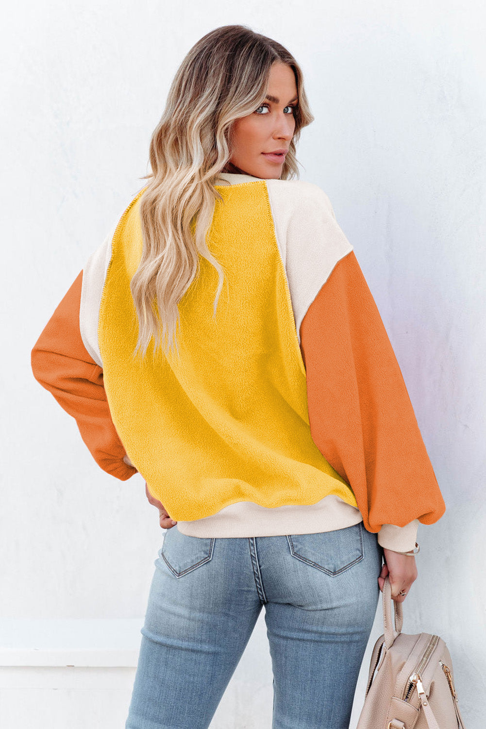 Color Block Round Neck Long Sleeve Top