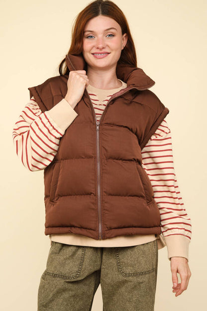 NJ90280-High Neck Casual Comfy Puffer Vest