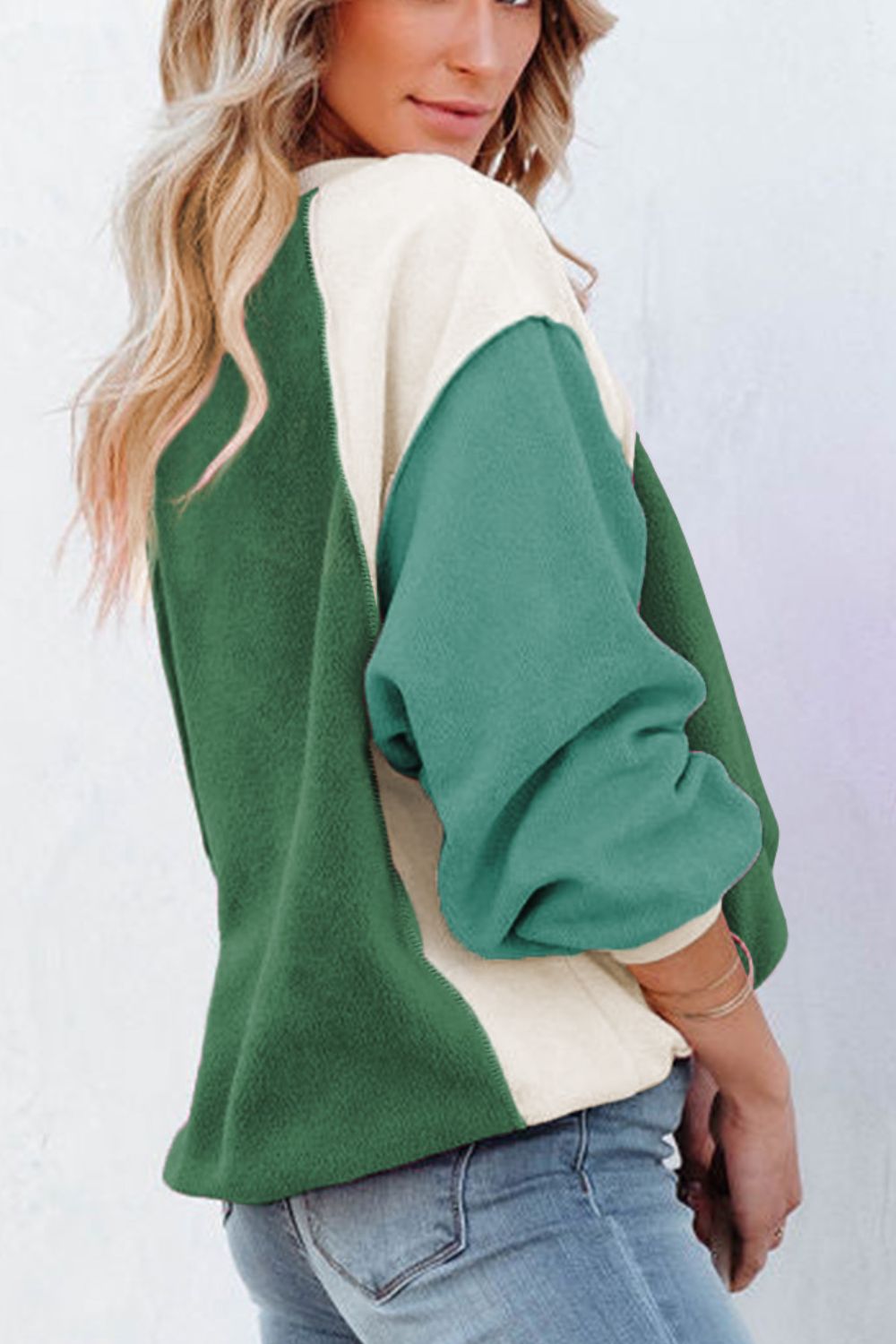 Color Block Round Neck Long Sleeve Top