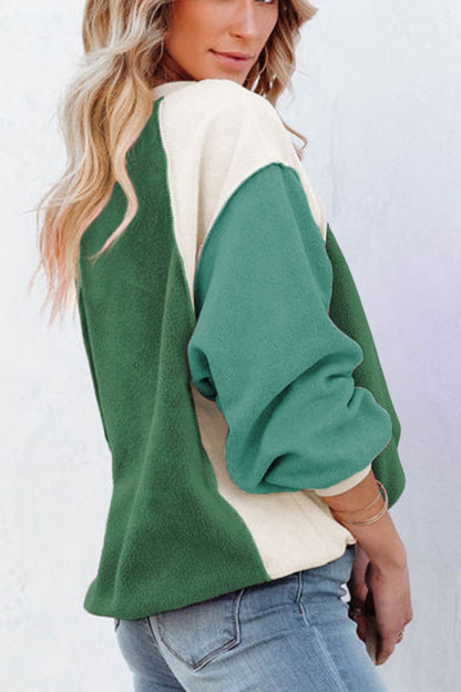 Color Block Round Neck Long Sleeve Top