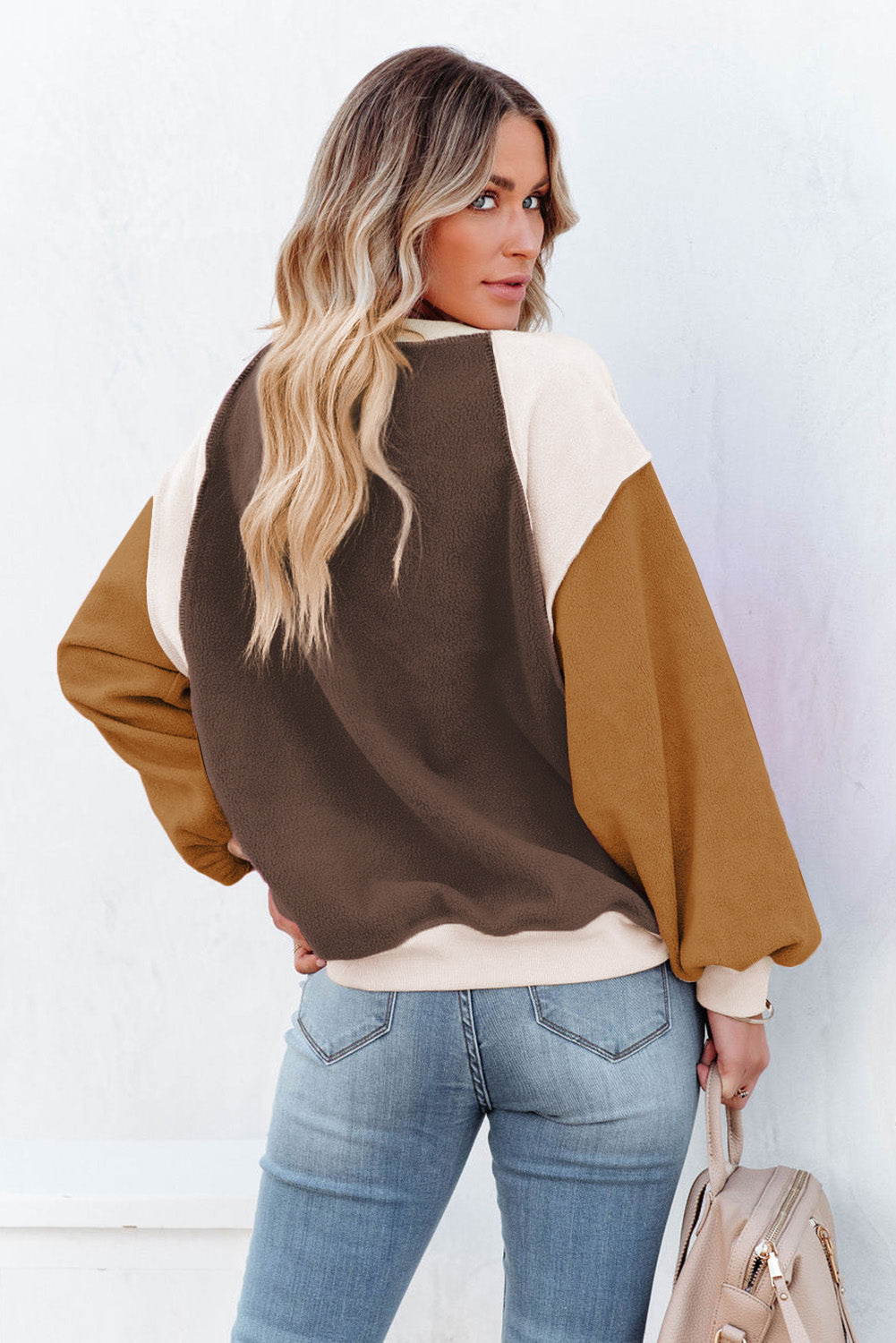 Color Block Round Neck Long Sleeve Top