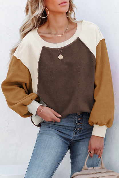 Color Block Round Neck Long Sleeve Top