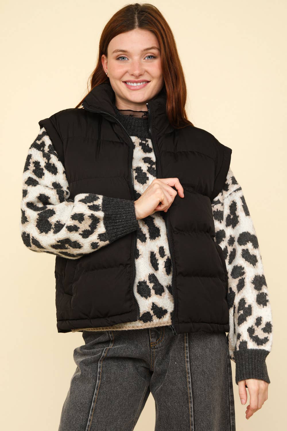 NJ90280-High Neck Casual Comfy Puffer Vest