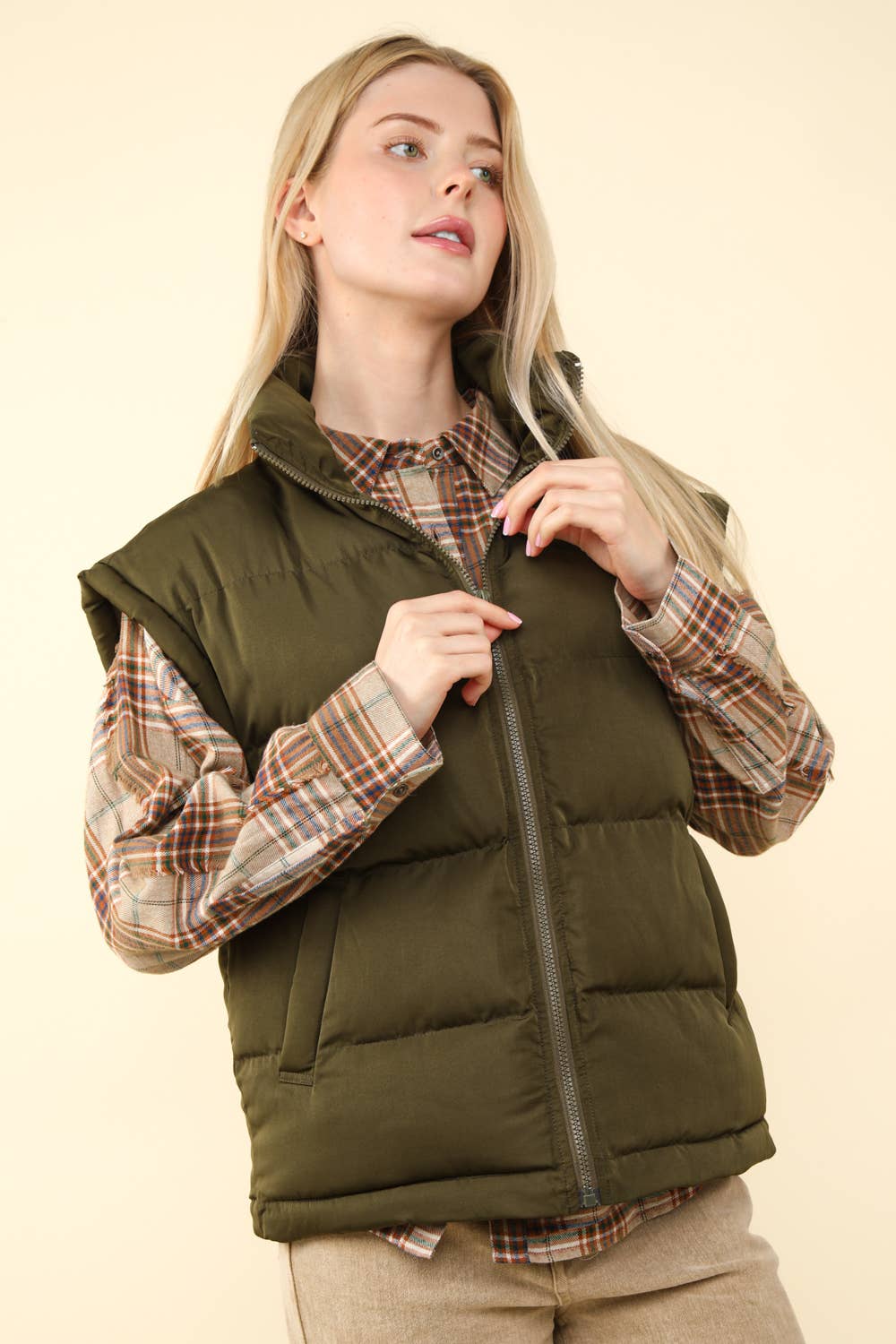 NJ90280-High Neck Casual Comfy Puffer Vest