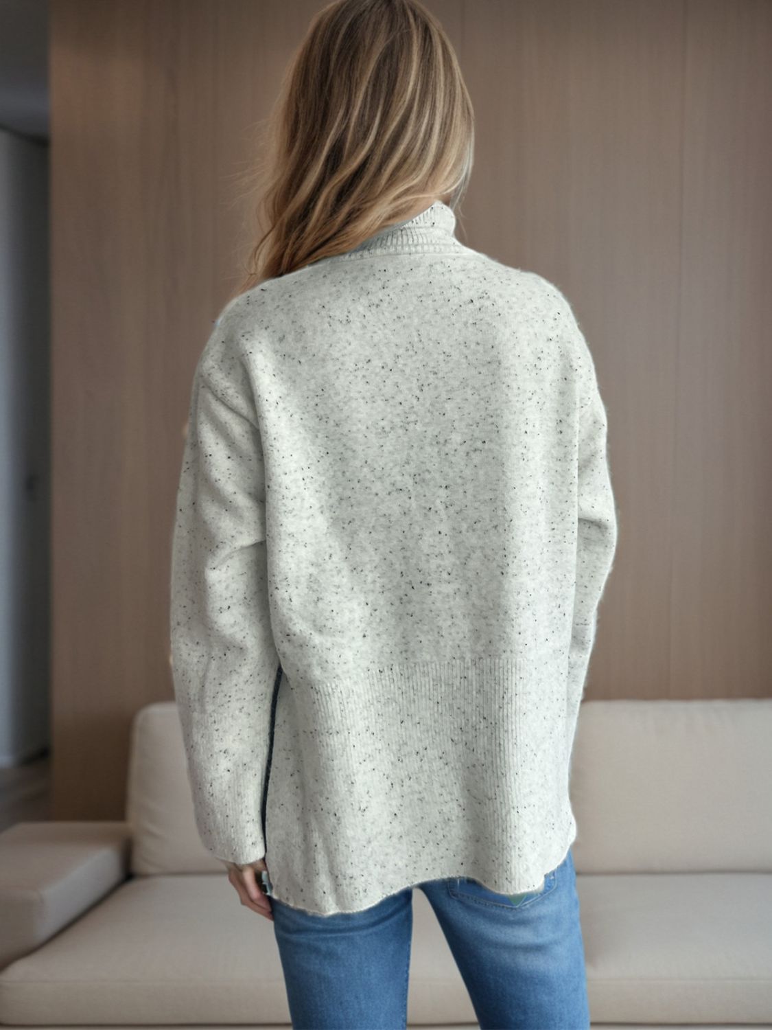 Side Slit Turtleneck Long Sleeve Sweater