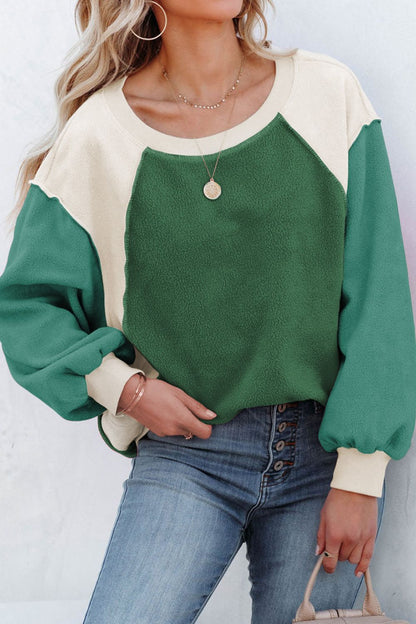 Color Block Round Neck Long Sleeve Top