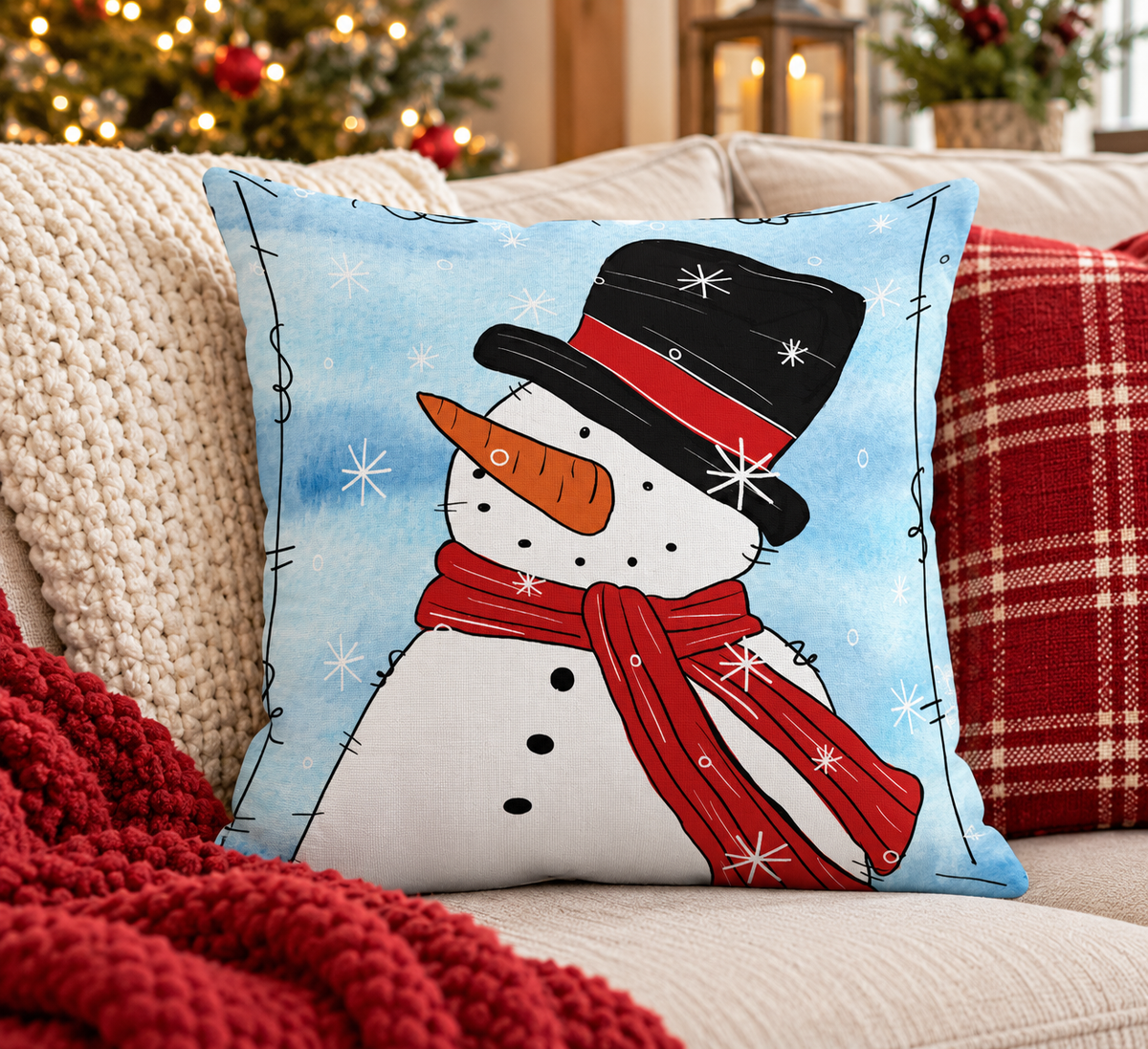 Henry Snowman Decorative Pillow Decor 18x18
