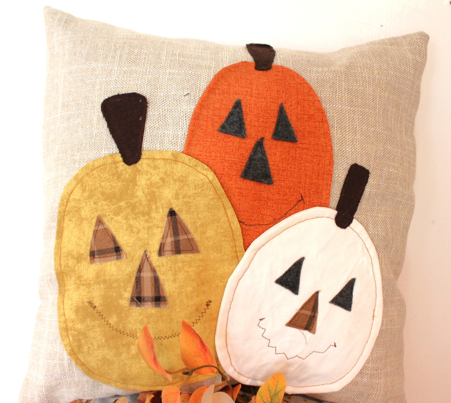 Fall Jacko Pumpkin Trio Handmade Pillow