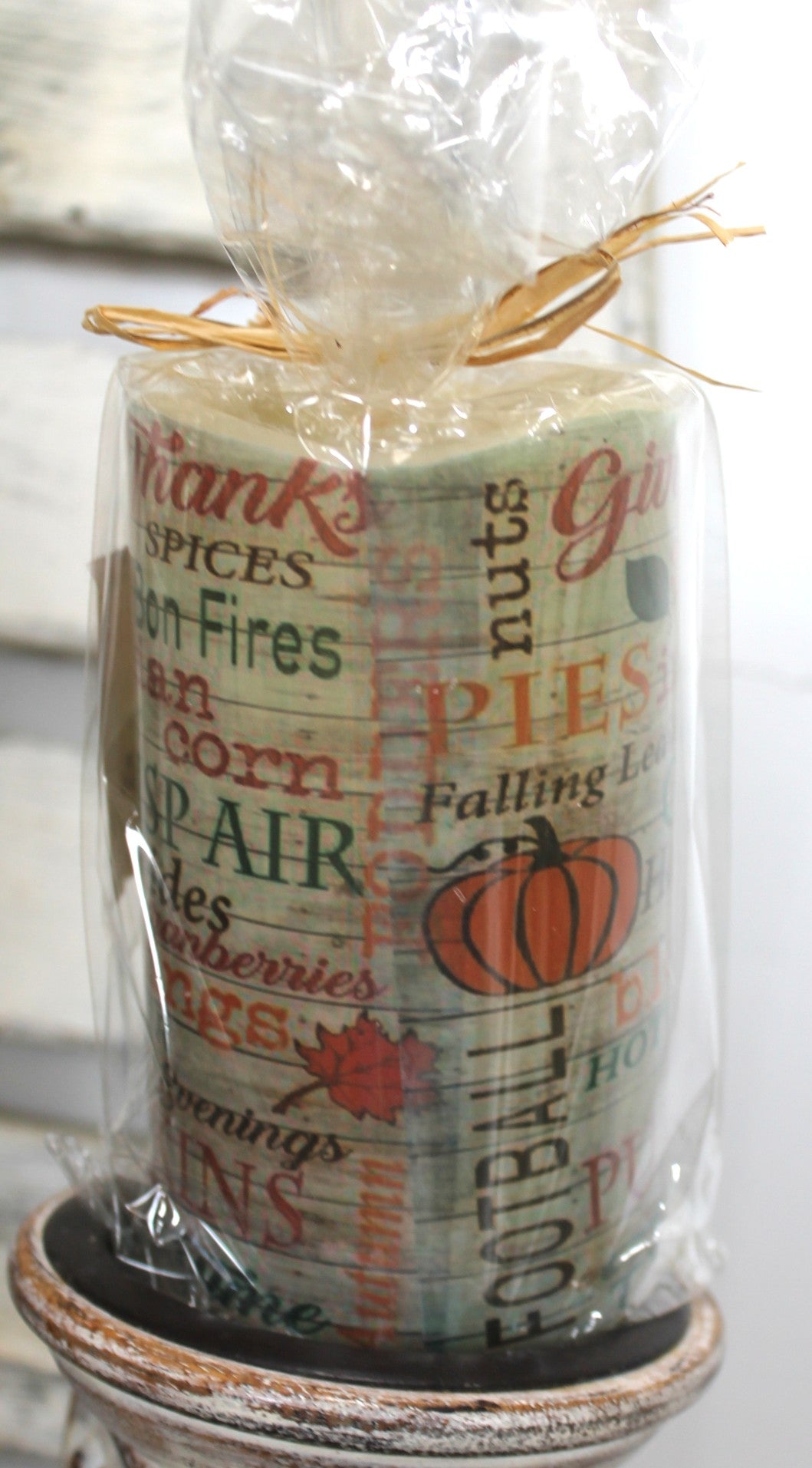 Fall Gifts Arrangement Candle Wreath Pedestal Pail Home Decor