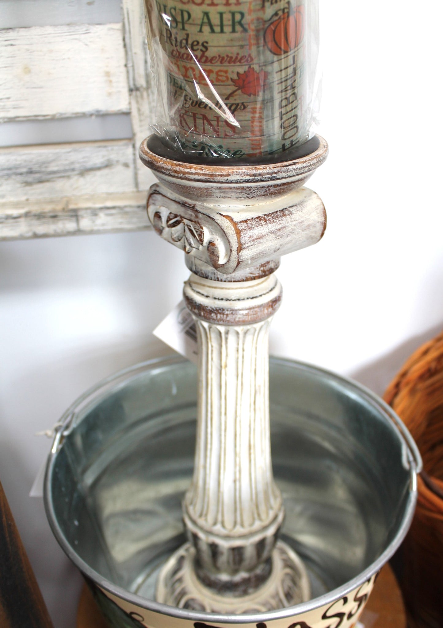 Fall Gifts Arrangement Candle Wreath Pedestal Pail Home Decor