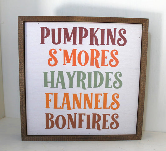 Pumpkins S'mores Hayrides Wood Box Sign