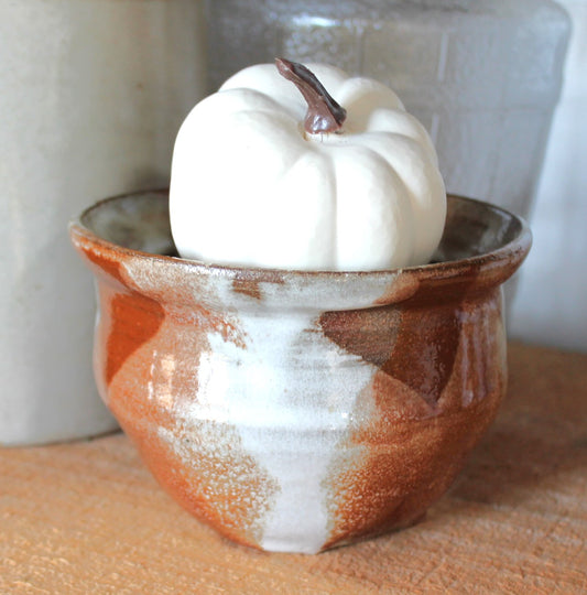 Glazed Brown Cream Pottery Bowl