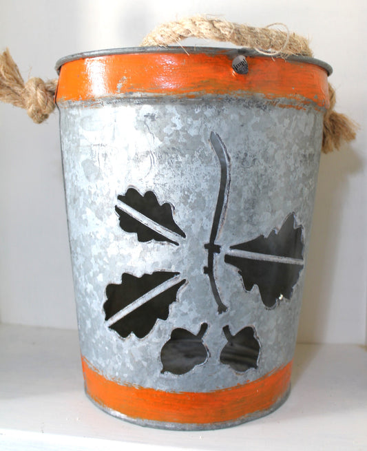Laser Cut Leaves Galvanized Bucket