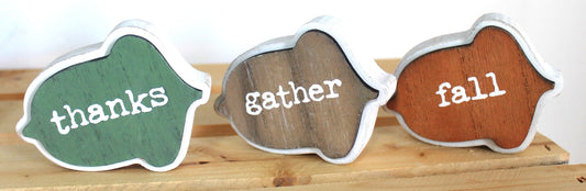 Thanks Gather Fall Decorative Wood Acorns Set