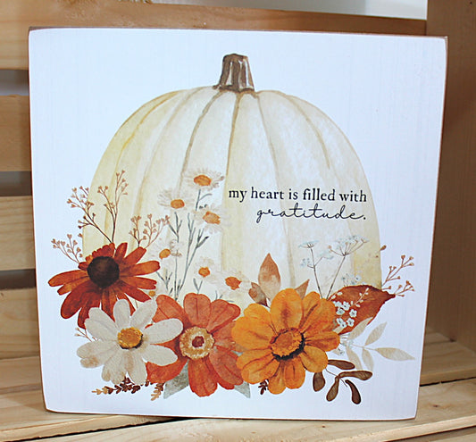Gratitude White Pumpkin Box Sign