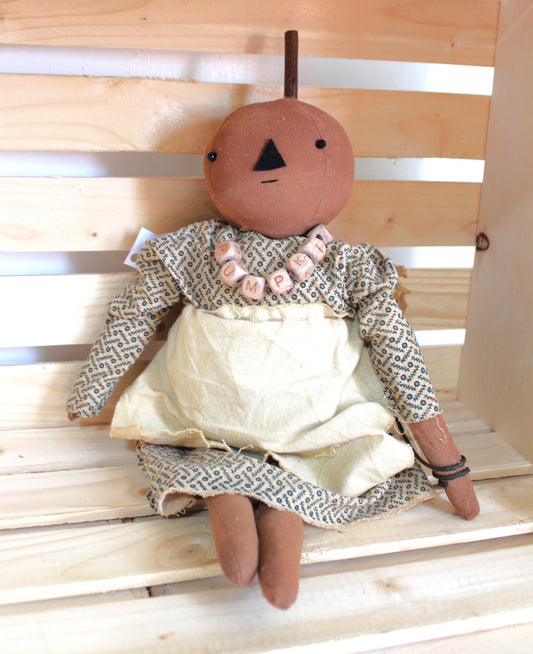 Primitive Pumpkin Fabric Doll w/Sunflower