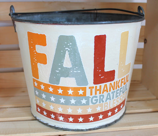 Fall Thankful Grateful Galvanized Cream Bucket