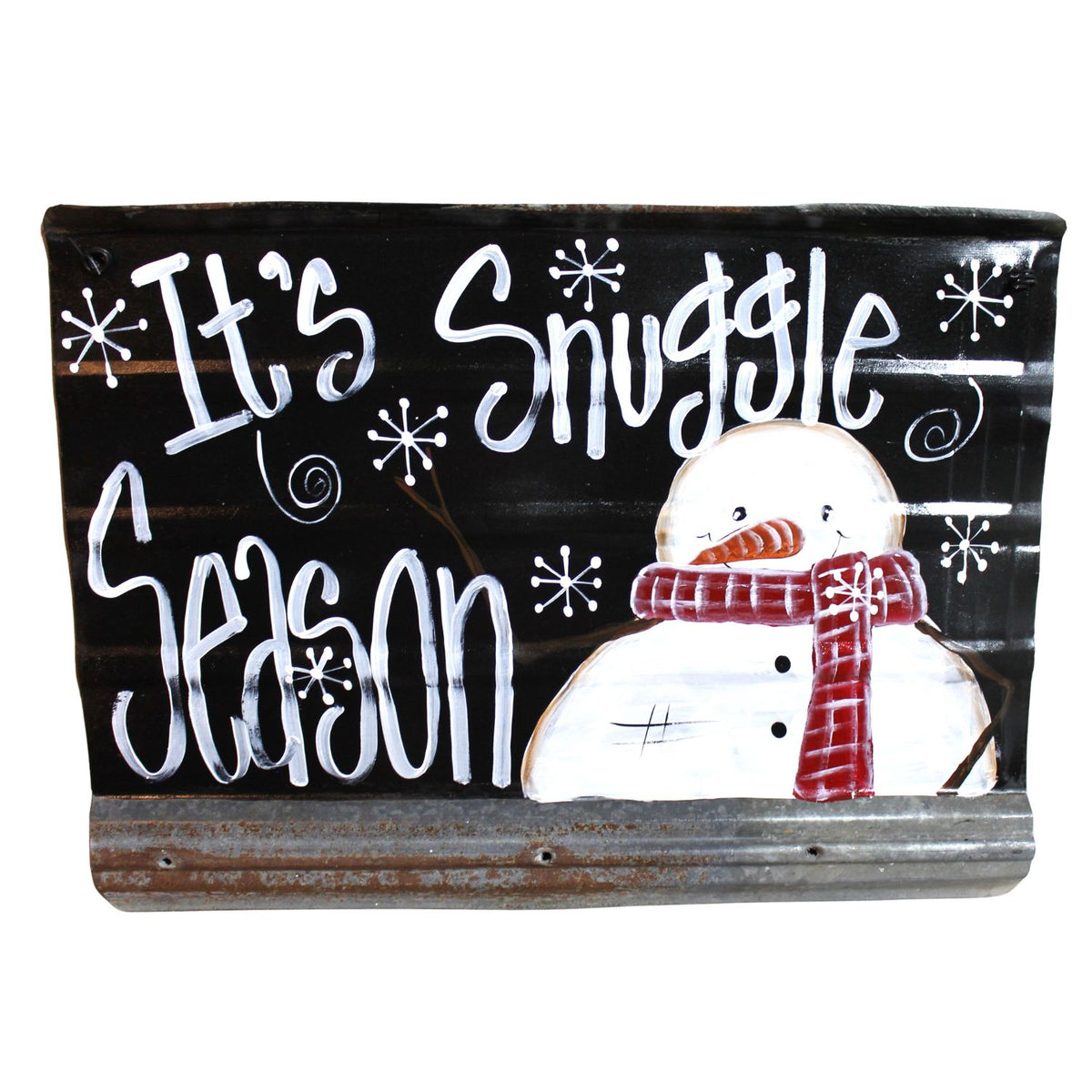 Hand-Painted Snuggle Snowman Tin Sign