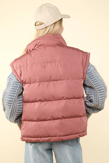 NJ90280-High Neck Casual Comfy Puffer Vest